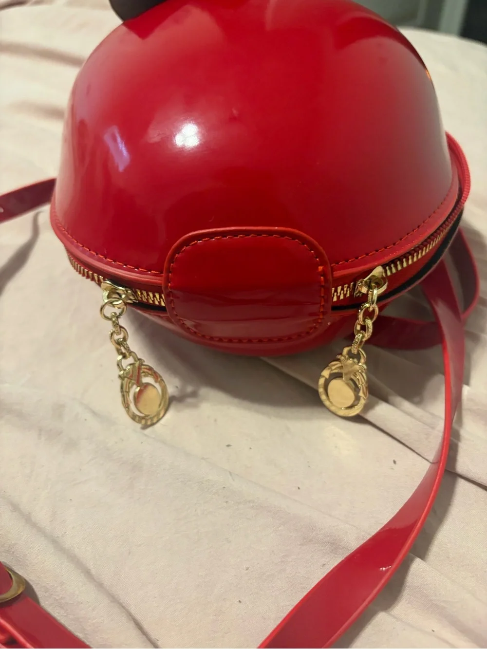 Red Apple Crossbody Bag with Green Leaf Accent